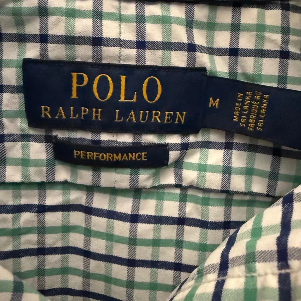 Polo Ralph Lauren Performance Mens Medium Green Navy Check Button Down Shirt